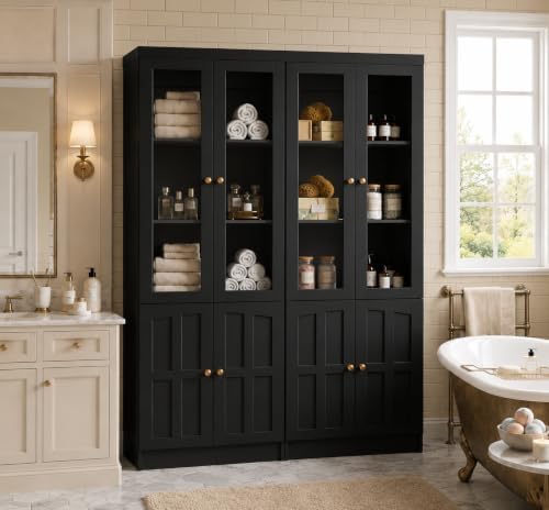 Cyclysio 80" Bookshelf with Glass Doors and Adjustable Shelves