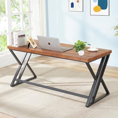 60" Real Wood Computer Desk, Natural Solid Wood Writing Desk