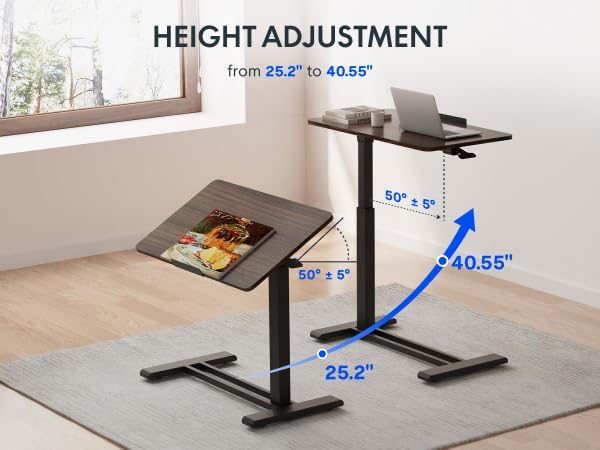 FLEXISPOT H7 PRO 55° Tiltable Mobile Overbed Table with Pneumatic Lift,32'...