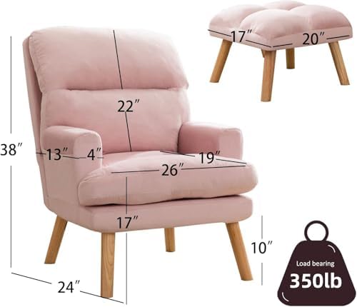 CANMOV Modern Accent Chair with Ottoman, Soft Fabric Armchair with Adjustable...