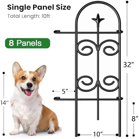 AMAGABELI 8 Panels 32in(H)ร10ft(L) Decorative Garden Fence No Dig Rustproof M...