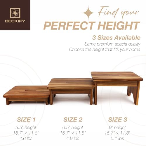 Acacia Wood Step Stool for Adults, Non-Slip, Golden Teak, 6.5 Inch