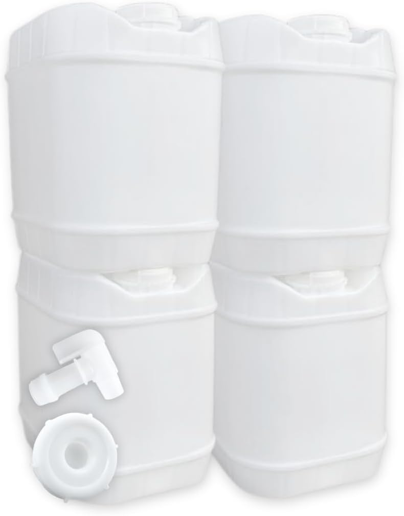 5-Gallon Stackable Water Storage Containers, 5Lids + 1 Spigot, Easy Fill, Sur...