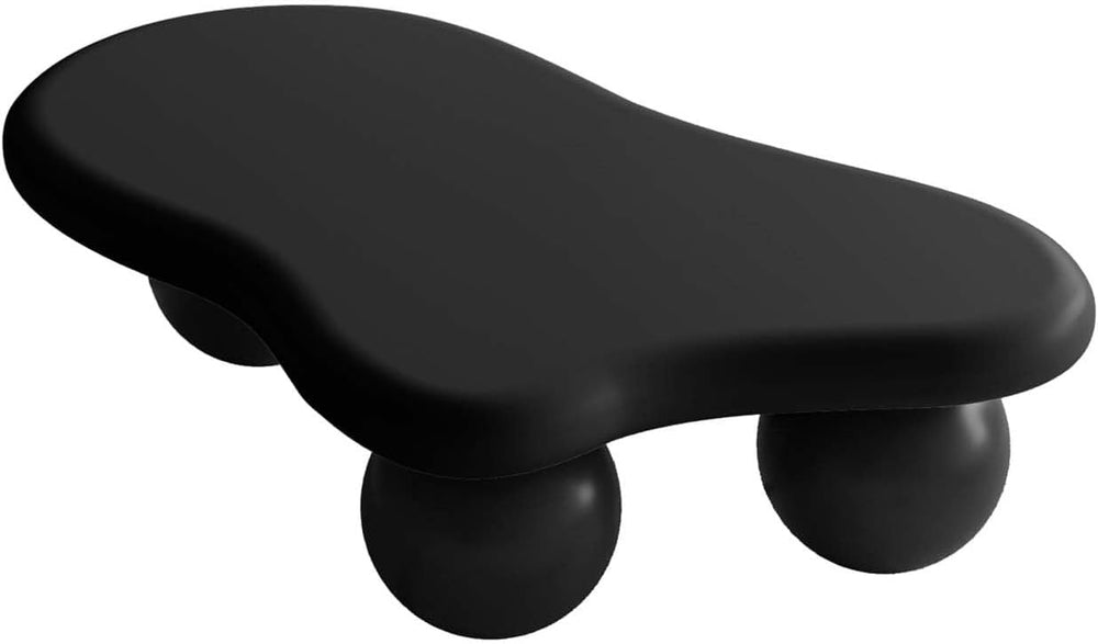40" Black Modern Coffee Table Cloud Shape Low Center Table with 3 Ball Legs