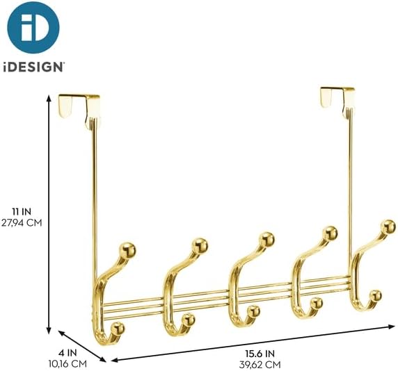iDesign York Lyra Steel Over-The-Door Storage Rack, Gold Brass