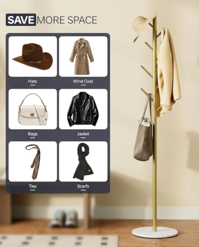 Coat Rack with 8 Hooks, 3 Adjustable Heights, Modern Hall Tree, Sturdy Metal ...