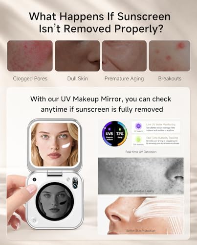 inewme UV Camera Makeup Mirror, LED Compact Mirror for Sunscreen Check
