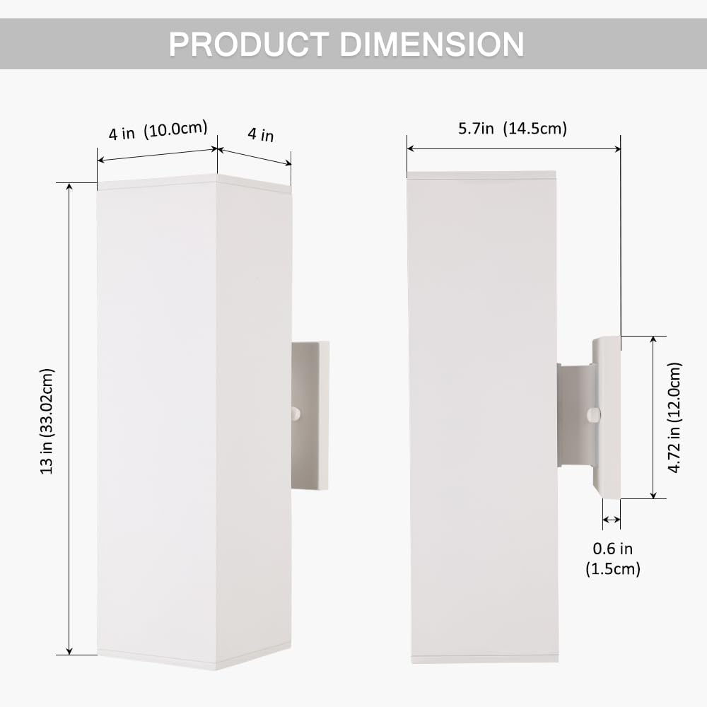 Cerdeco 13" White Square Modern Outdoor Wall Light Exterior Wall Sconce