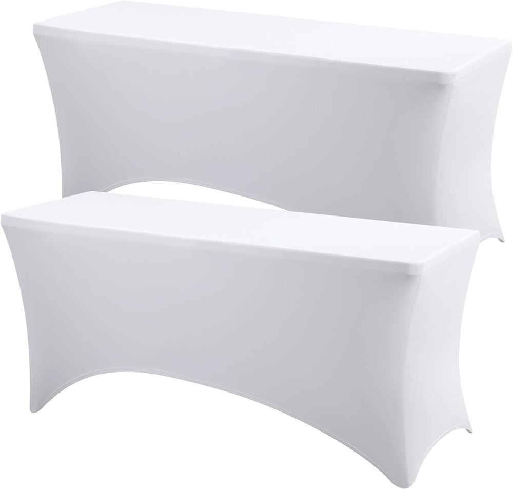 2 Pack Spandex Table Covers, White, 6 ft X 18 Inches