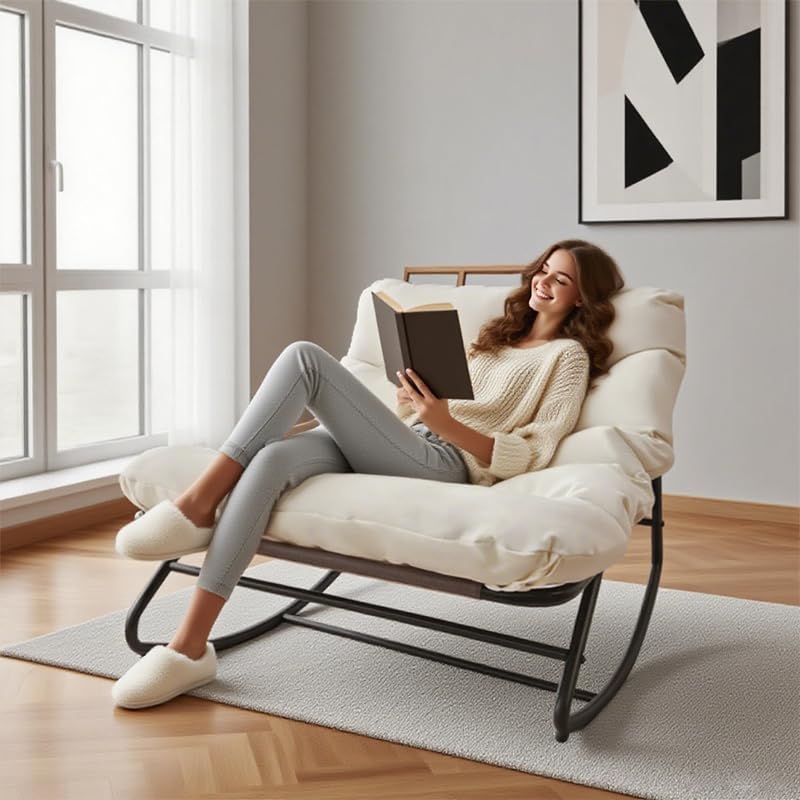 Oversized Papasan Rocking Chair with Plush Cushion, 350 Lbs Weight Capacity S...