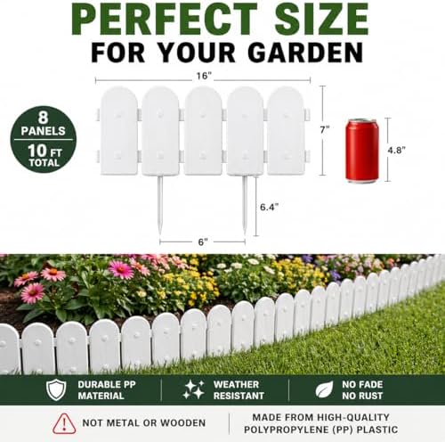 Evelyne Garden Border Edging: Wooden Fence Design - 8pcs White Yard Landscapi...