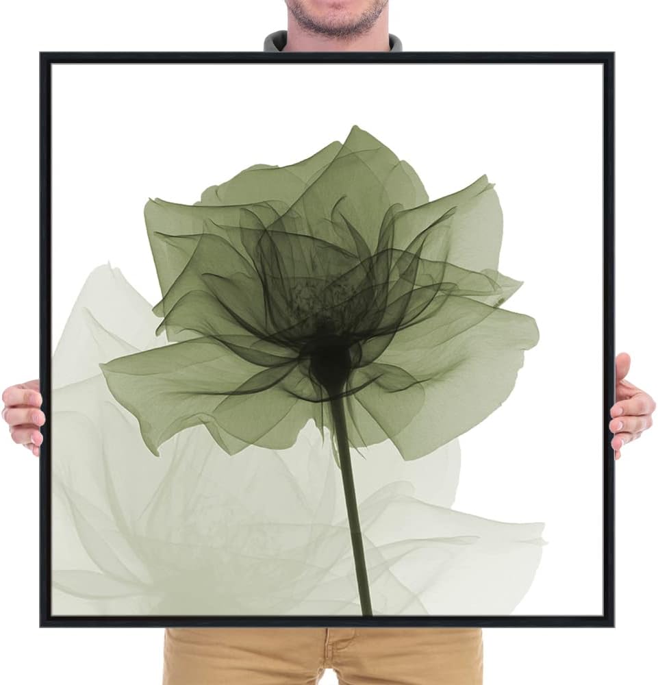 Wieco Art Black Frame Art Large Green Flickering Flowers Pictures Paintings o...