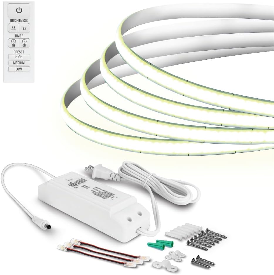 Feit Electric 16 ft COB LED Tape Light, 3000K, Remote Dimming, Plug-in