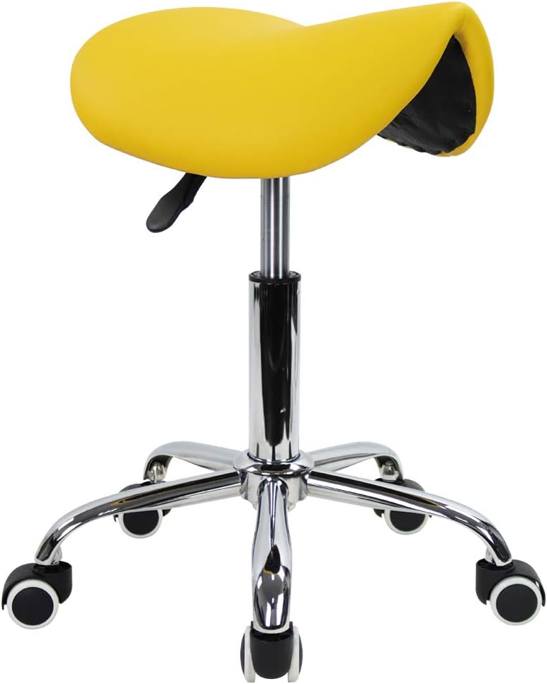 KKTONER Rolling Saddle Stool PU Leather Swivel Adjustable Rolling Stool with ...