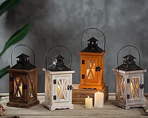 Sziqiqi Wooden Farmhouse Lanterns Decorative, 11" Rustic Lantern