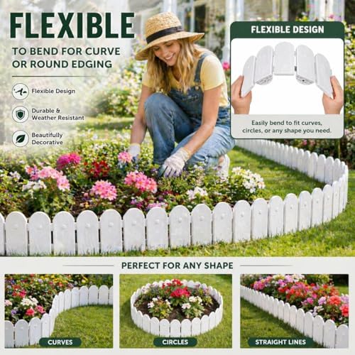 Evelyne Garden Border Edging: Wooden Fence Design - 8pcs White Yard Landscapi...