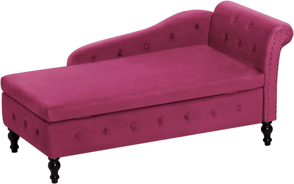 Velvet Chaise Lounge w/Right Armrest & Storage Space, Fuchsia