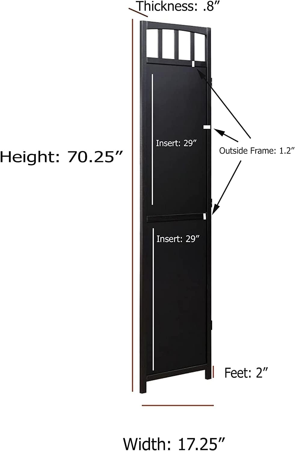 Legacy Decor 3-Panels Solid Wood Privacy Screen Room Divider, Black