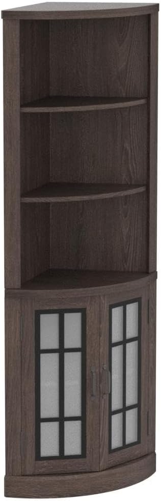 AMERLIFE Curved Corner Storage Cabinet, 65" Tall Freestanding Bookcase