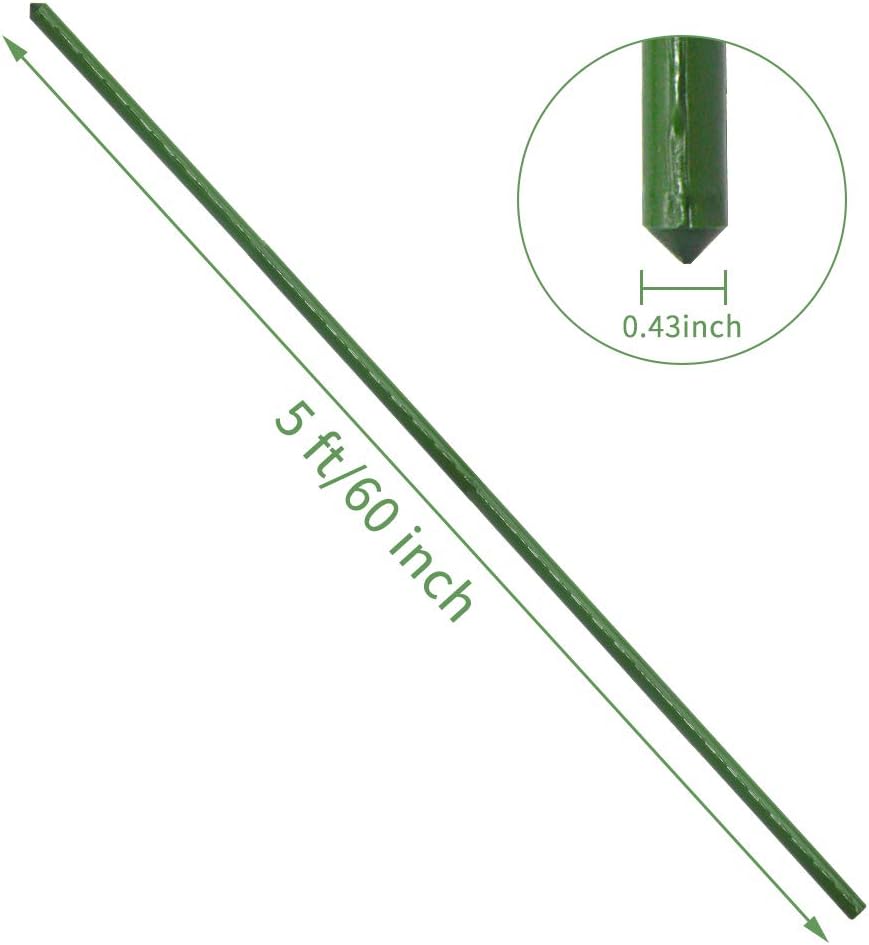 Sturdy Metal Garden Stakes 5 Ft Plastic Coated Steel Plant Sticks for Tomatoe...