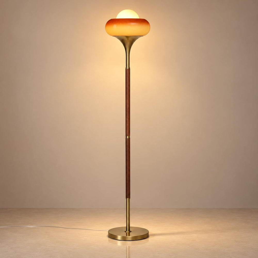 Mid Century Modern Orange Floor Lamp, Gradient Amber Glass Shade