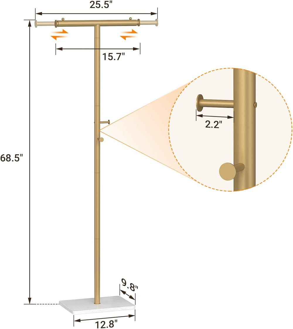 Width Adjustable T-shaped Coat Rack Freestanding, Modern Coat Rack, Gold