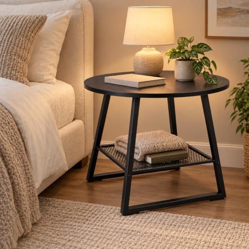 Lightdot 24-Inch 2-Tier Round Side Table with Storage Shelf