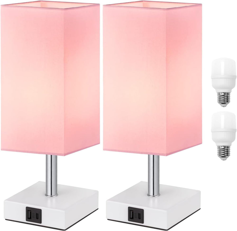 Touch Table Lamps Set of 2 for Bedroom - Dimmable, USB C+A, White Base