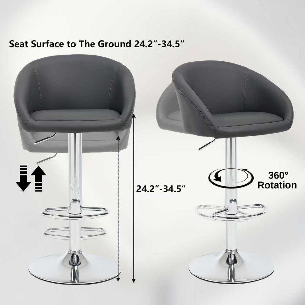 PU Leather Bar Stools Set of 2, Modern Swivel Barstools for Kitchen,Grey
