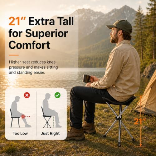 2 Pack Camping Stools, 22.4" Extra Tall Tripod Stool for Adults