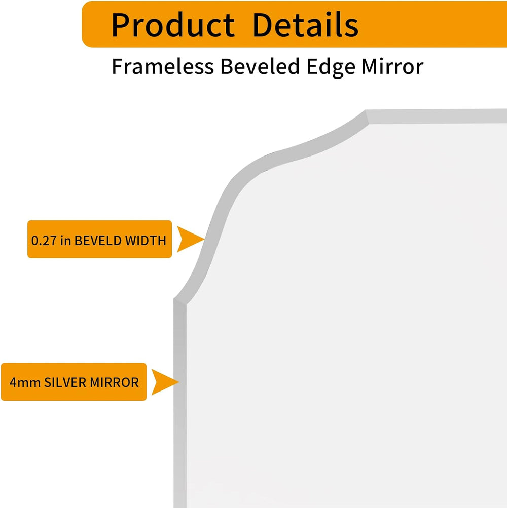 18" x 24" Silver Wall Mirror Beveled Edge Frameless Mirrors for Bat...