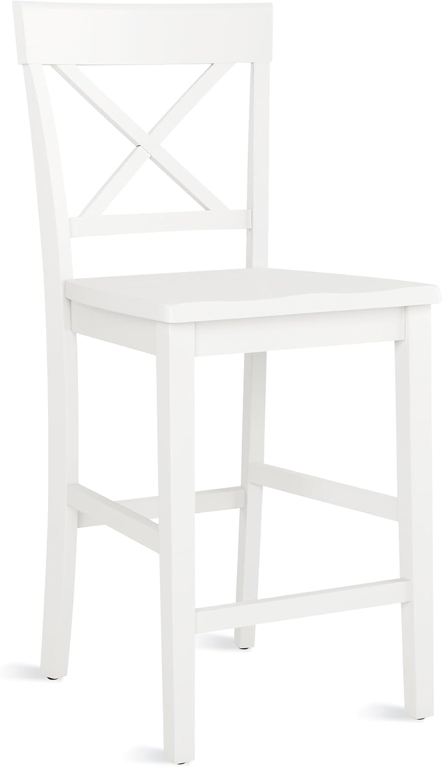 Cozyman Bar Stools Set of 3, 24" Wooden Barstools with X Back, White