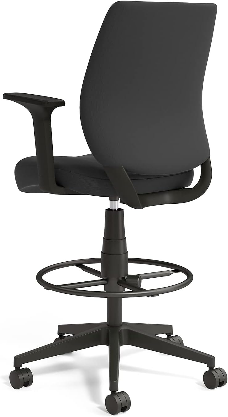 Staples Drafting Stool, Fabric, Black, with Footrest