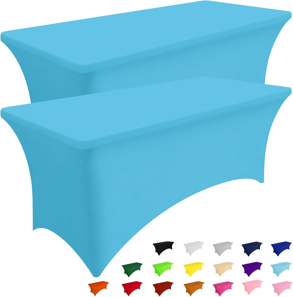 Smiry 2 Pack Spandex Table Cloth 6FT, Elastic Fitted Blue Mist Tablecloth