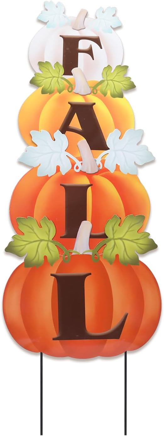 VCUTEKA Fall Outdoor Pumpkins Yard Sign Decor, Thanksgiving Garden Stake