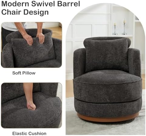 33.86" W Swivel Chair Set of 2 Accent Armchair,Charcoal