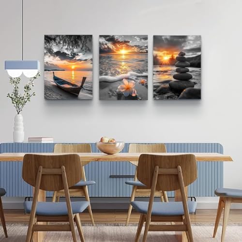 Yxbhhym Beach Bathroom Wall Art Black and White Gold Wall Decor Ocean Canvas ...