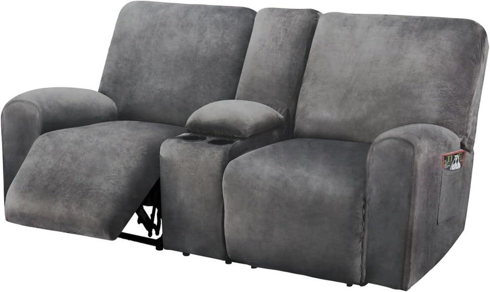 ULTICOR Reclining Loveseat with Middle Console Slipcover, 8-Piece Velvet Stre...