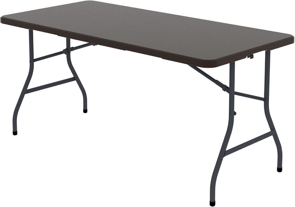 6 FT Folding Table, 500 lb Heavy Duty Plastic Table with Carrying Handle, Brown