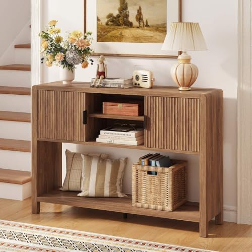FATORRI Farmhouse Console Table with 2-Door Cabinet, Retro Entryway Table wit...