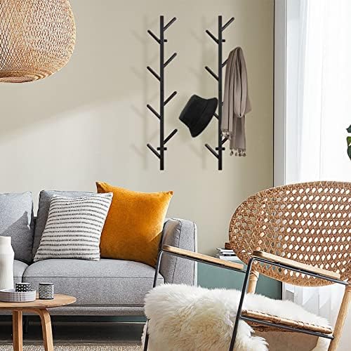 GAWAMAY Vertical Coat Rack Wall Mount Set of 2, Black Modern Metal Coat Hangi...