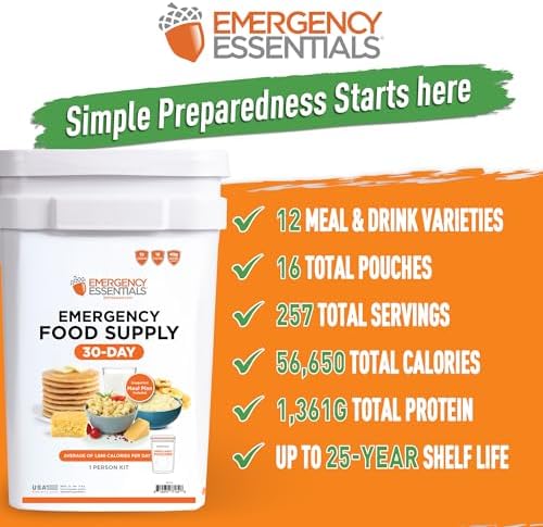 Emergency Essentials 1-Month Emergency Food Supply Bucket, 257 Servings, 56,6...