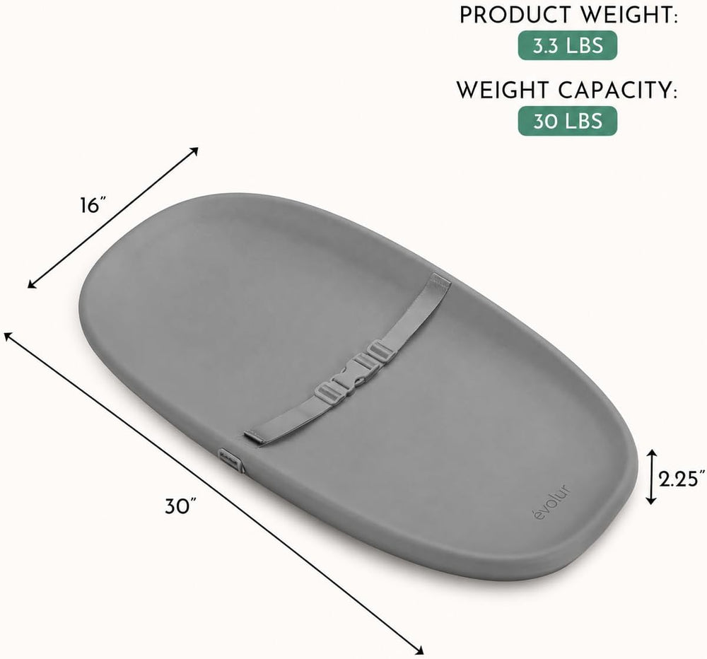 Evolur Eva Changing Pad, Waterproof EVA Foam, Safety Strap, Dark Gray