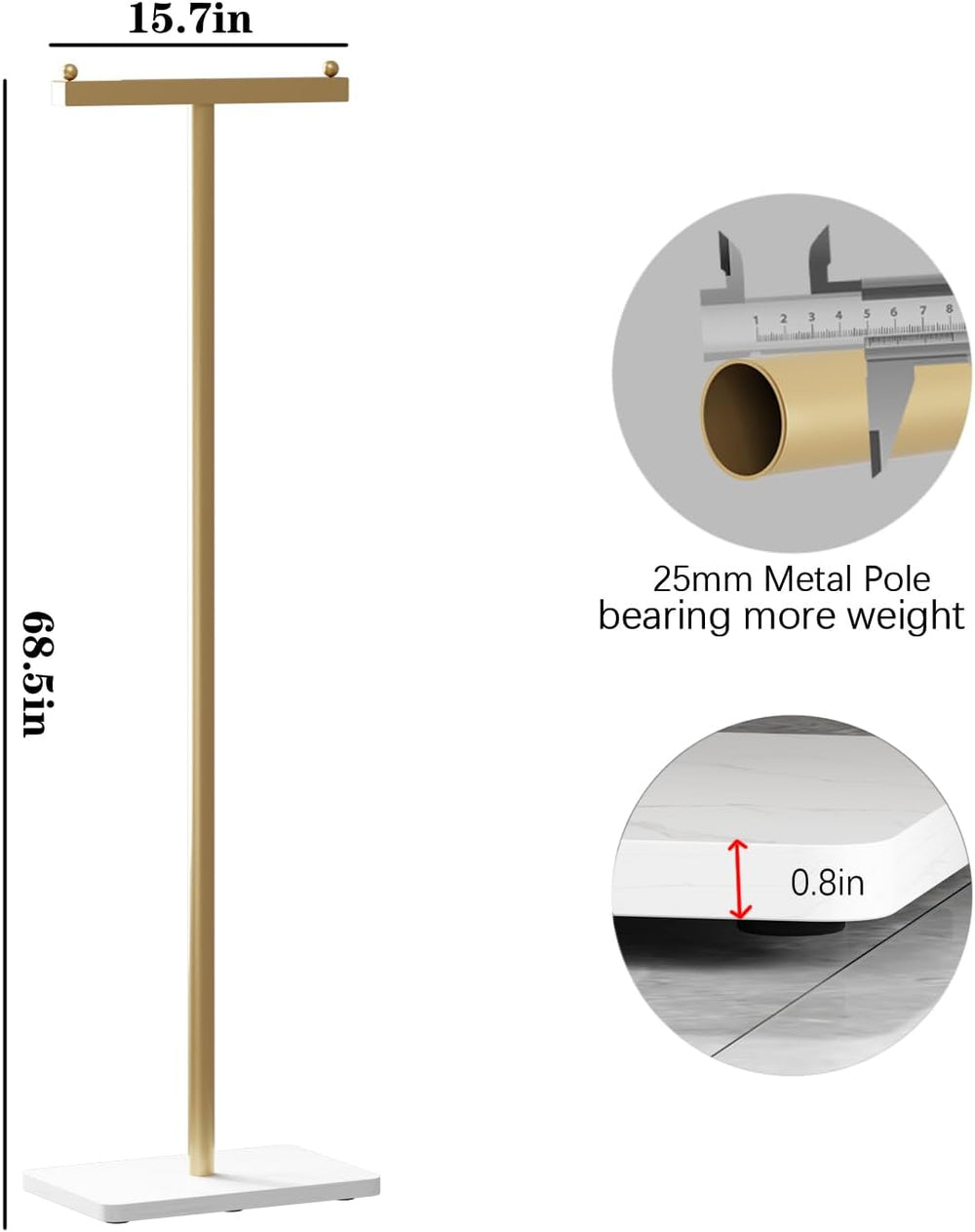 Gold Coat Rack Freestanding Heavy Duty Clothes Rack Stand for Entryway, Bedro...