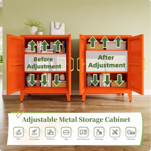Metal Storage Cabinet with Adjustable Shelves and Doors, Orange