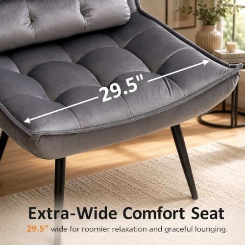 MCombo Accent Chair with Ottoman, Set of 2 Modern Velvet Wingback Reading Cha...