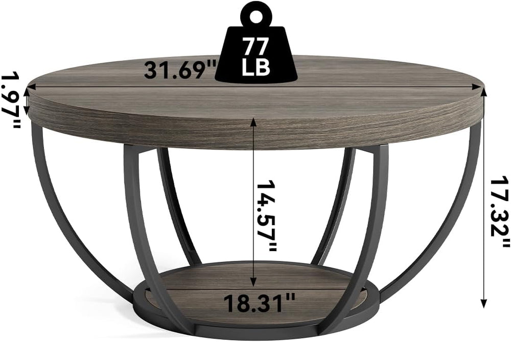 LITTLE TREE Round Coffee Table, 32" Circle Coffee Tables for Living Room