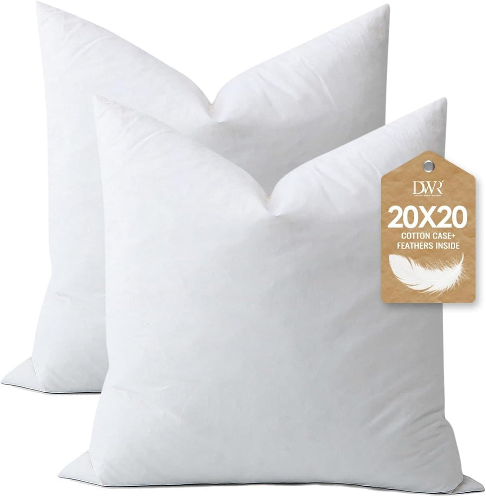 DWR Feather Down Throw Pillow Inserts with Organic Cotton, 20x20, Set of 2