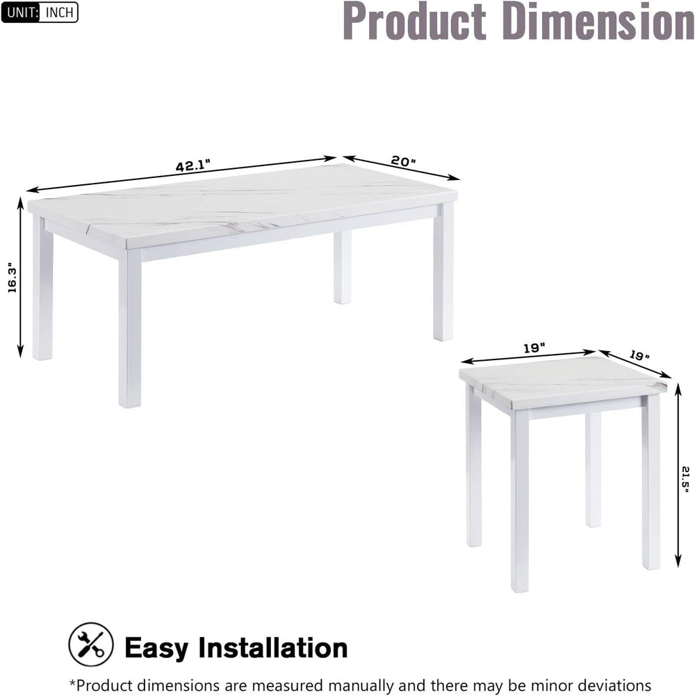 Recaceik Coffee Table Set of 3, Faux Marble Top with Metal Frame, Living Room...