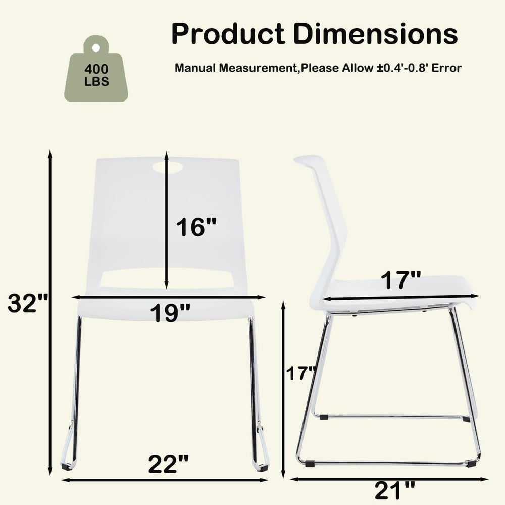 Stackable Chairs Set of 4 for Break Waiting Room Conference Church, White